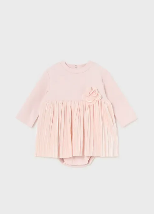 2896 Infant Girls Pleated Onesie Velour Dress - Blush