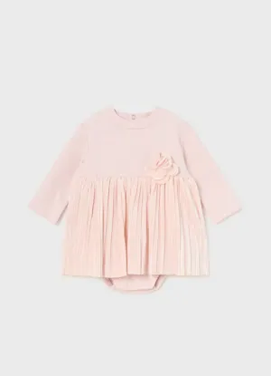 2896 Infant Girls Pleated Onesie Velour Dress - Blush