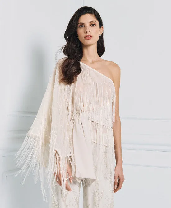 Access Fashion Vanilla One-shoulder Blouse With Fringes