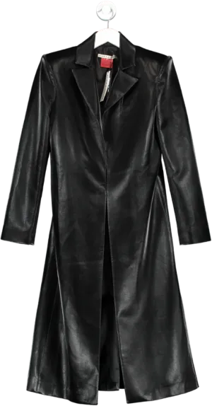 Alice   Olivia Black Mya Vegan Leather Long Blazer UK 6