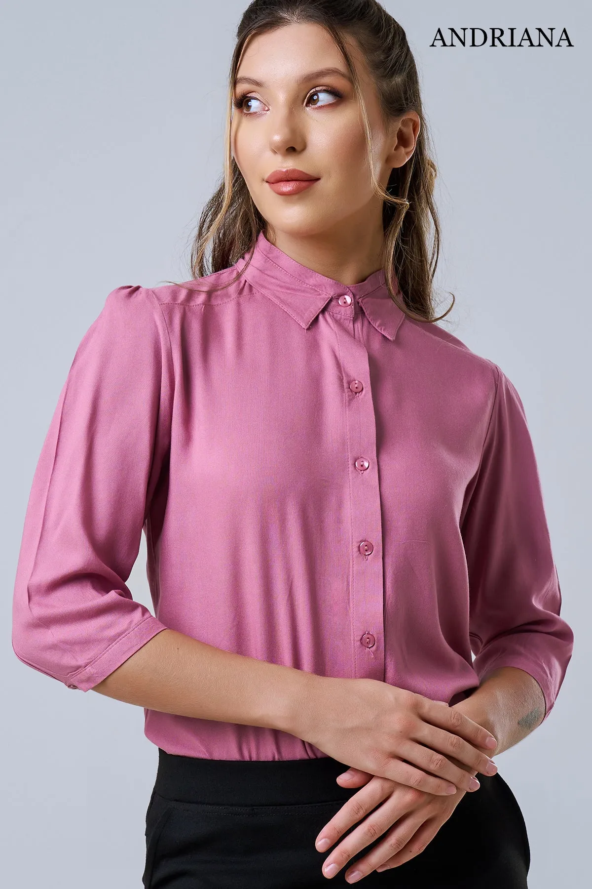 Andriana Elegance Women's Double Collar Chic Office Blouse