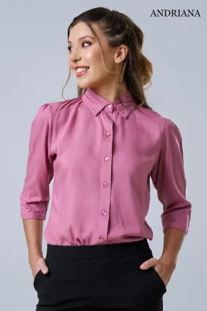 Andriana Elegance Women's Double Collar Chic Office Blouse