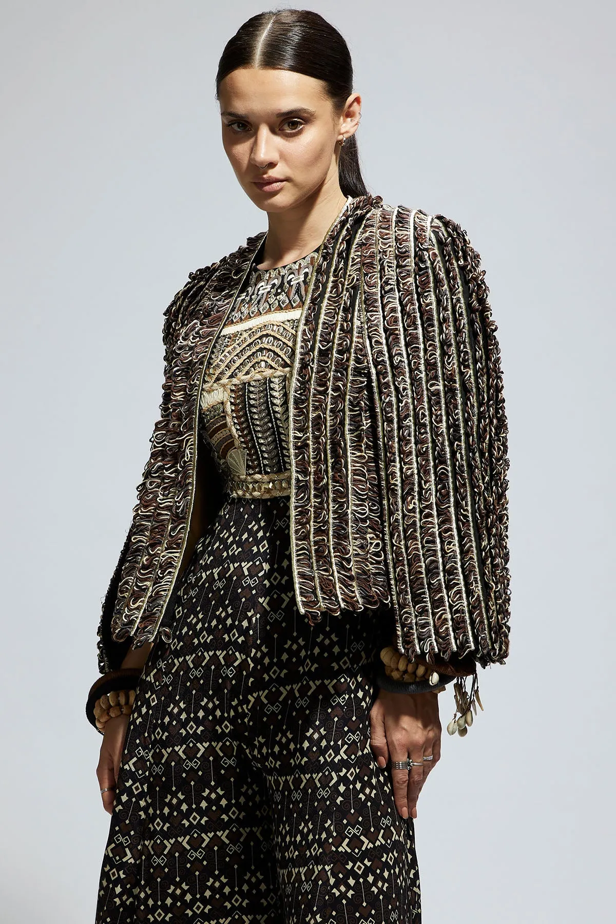 Brown Textured Noor Jacket
