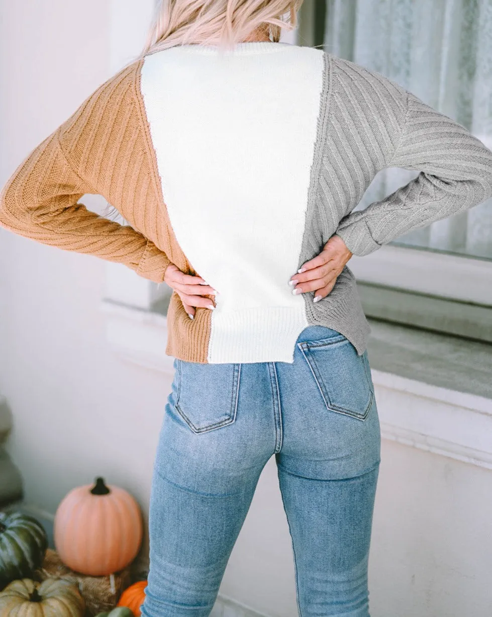 Colorblock Textured Drop Shoulder Sweater