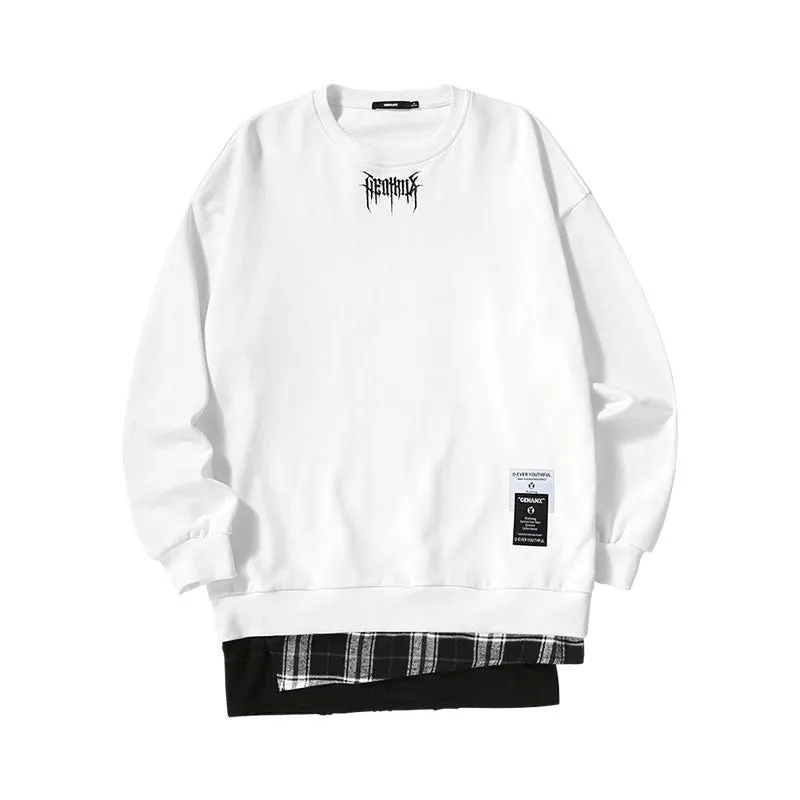 Creative dislocation splicing different materials patchwork color graffiti printed cloth off shoulder hoodie