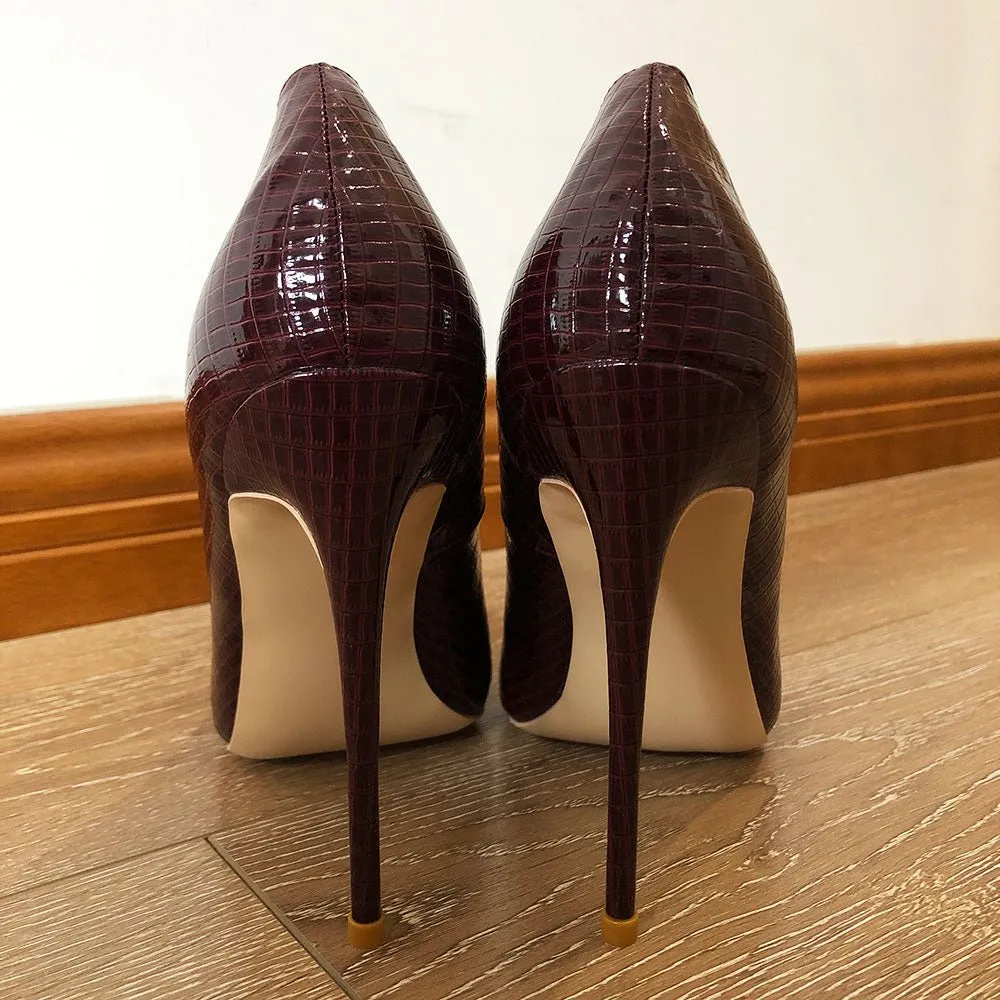 Glossy CrocChic Pointed Toe Stiletto Pumps