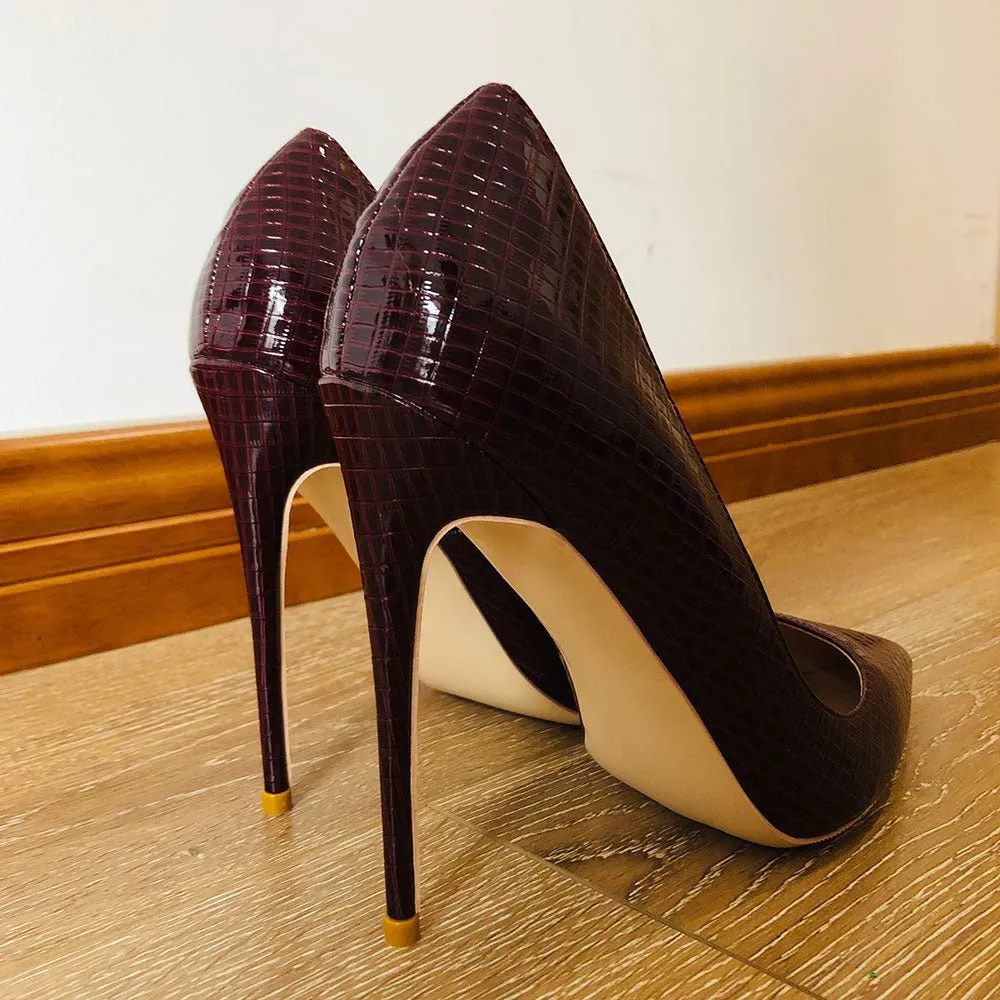 Glossy CrocChic Pointed Toe Stiletto Pumps