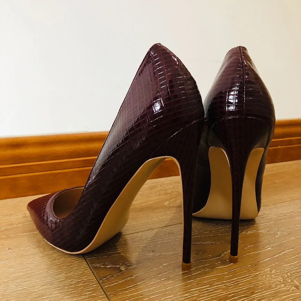 Glossy CrocChic Pointed Toe Stiletto Pumps