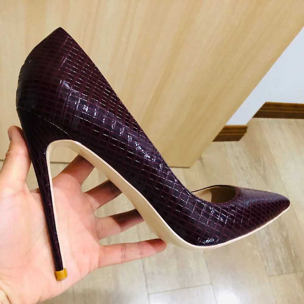 Glossy CrocChic Pointed Toe Stiletto Pumps