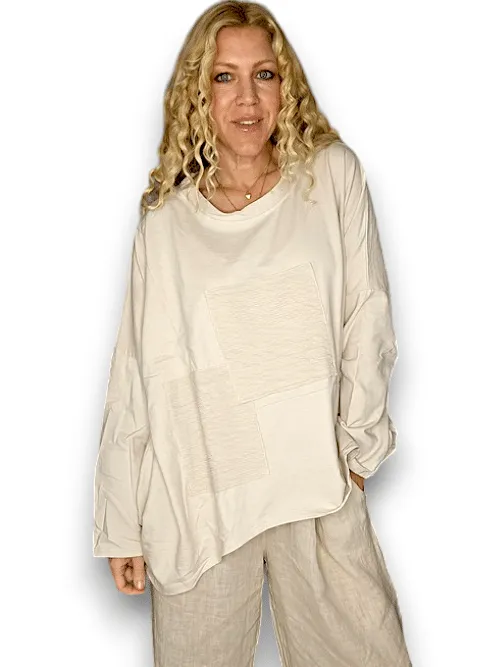 Helga May Cotton Patchwork Sweater: Plain Light Beige
