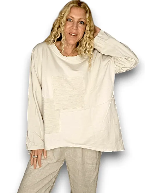 Helga May Cotton Patchwork Sweater: Plain Light Beige