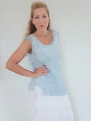 Helga May Layered Silk Top - Baby Blue