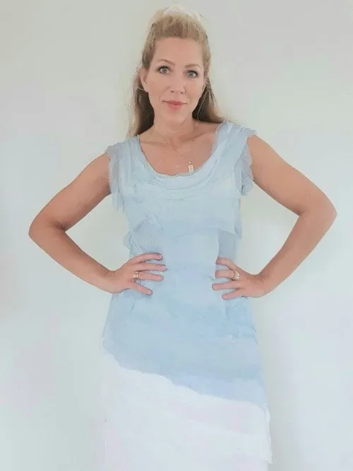 Helga May Layered Silk Top - Baby Blue