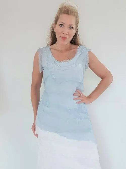 Helga May Layered Silk Top - Baby Blue