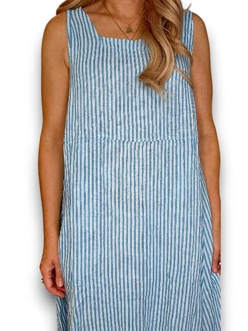 Helga May: Maxi Tank Dress - Light Blue Stripe