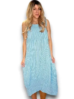 Helga May: Maxi Tank Dress - Light Blue Stripe