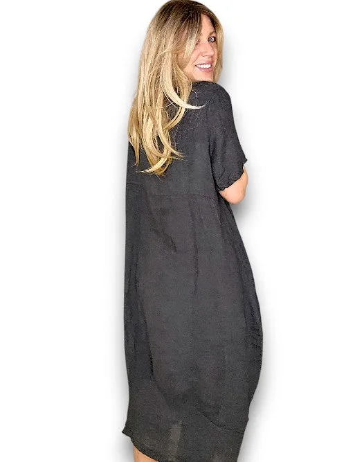 Helga May: Mid Sleeve Maxi Dress - Charcoal