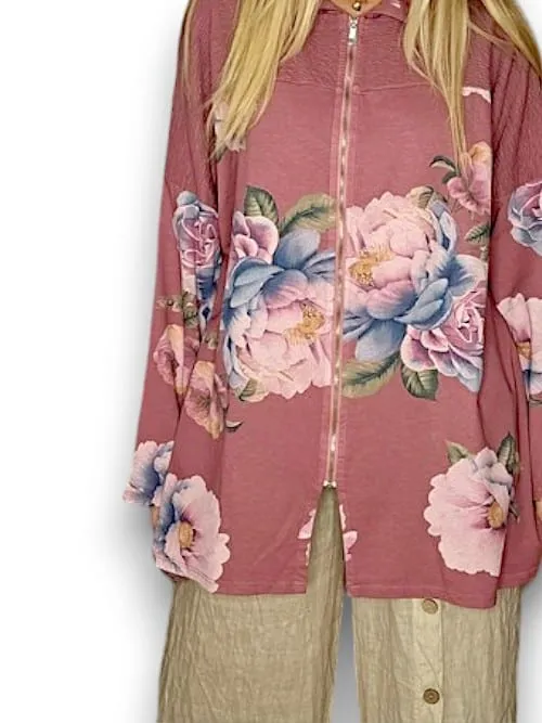 Helga May Patchwork Hoodie: Ombre Peony - Dark Berry