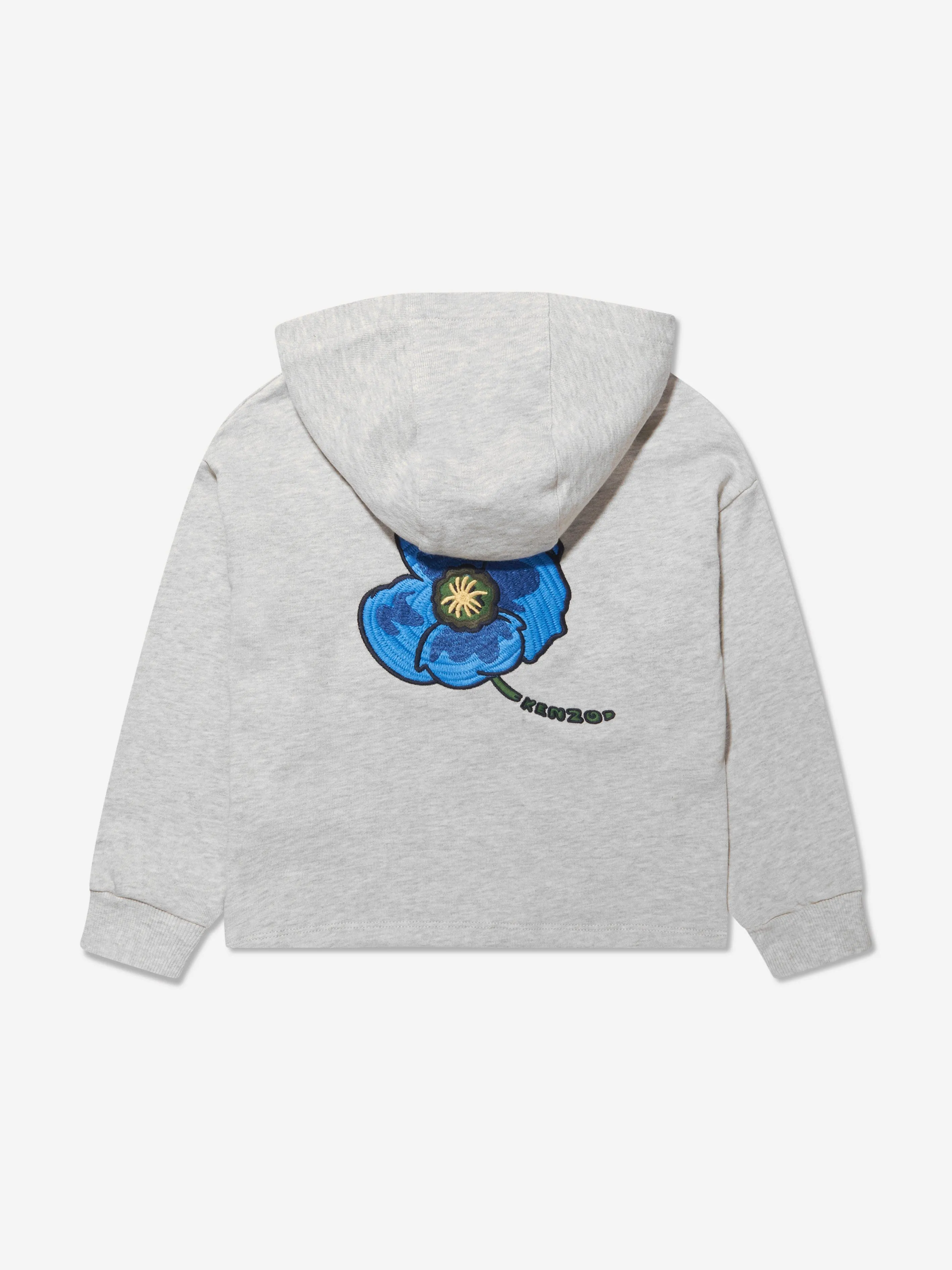 KENZO Kids Organic Cotton Flower Zip Up Hoodie in Grey