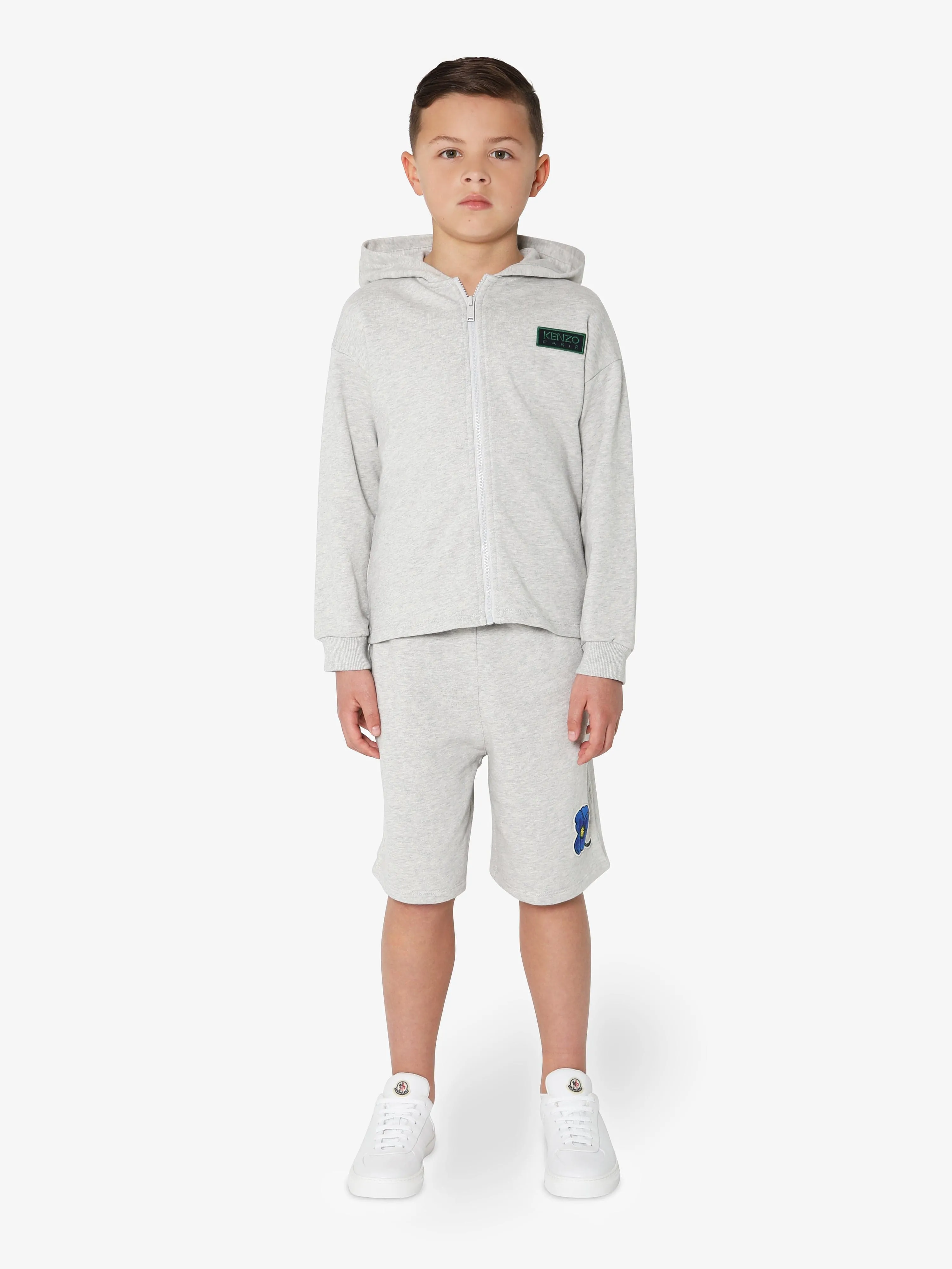 KENZO Kids Organic Cotton Flower Zip Up Hoodie in Grey