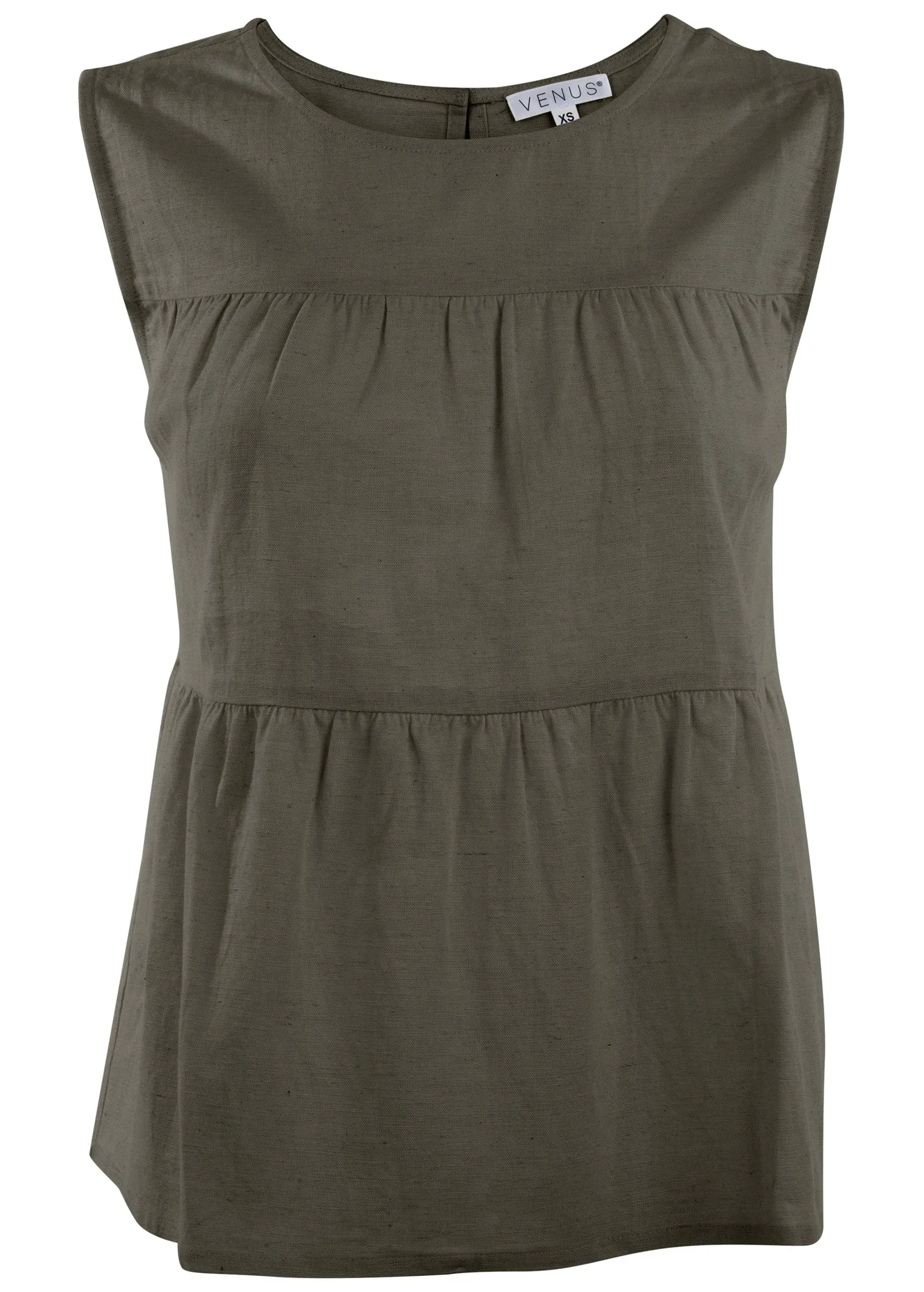 Linen Tiered Tank Top - Olive