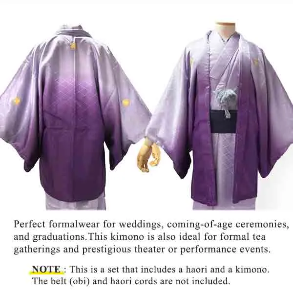 Men's Formal Kimono and Crested Haori Coat 2-Piece Set ＜Purple blur＞