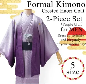 Men's Formal Kimono and Crested Haori Coat 2-Piece Set ＜Purple blur＞