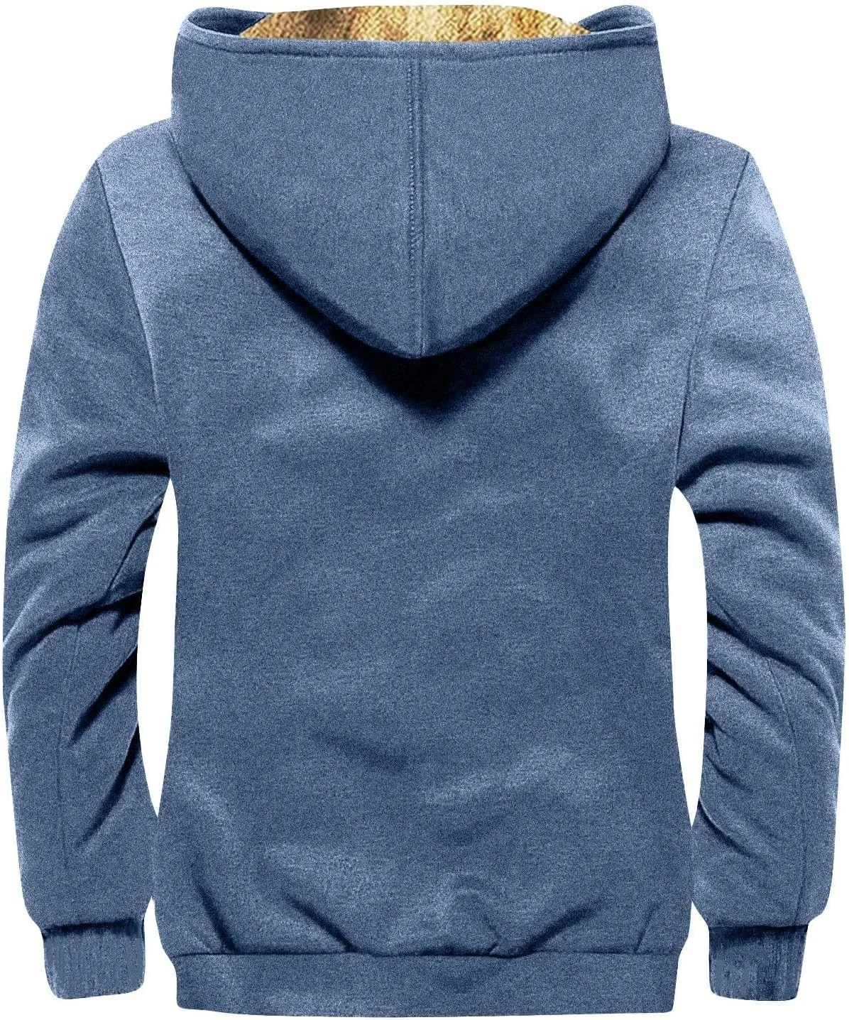 Men's Solid Color Flag Print Fleece Jacket Winter Casual Trend Zipper Hooded Coat Heavy Work Warm Outerwear