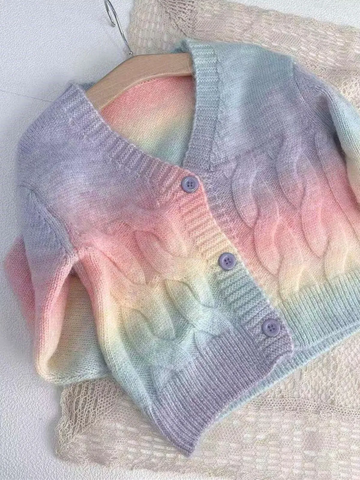 Mommy and Me Daydream Pastel Rainbow Open Cardigan