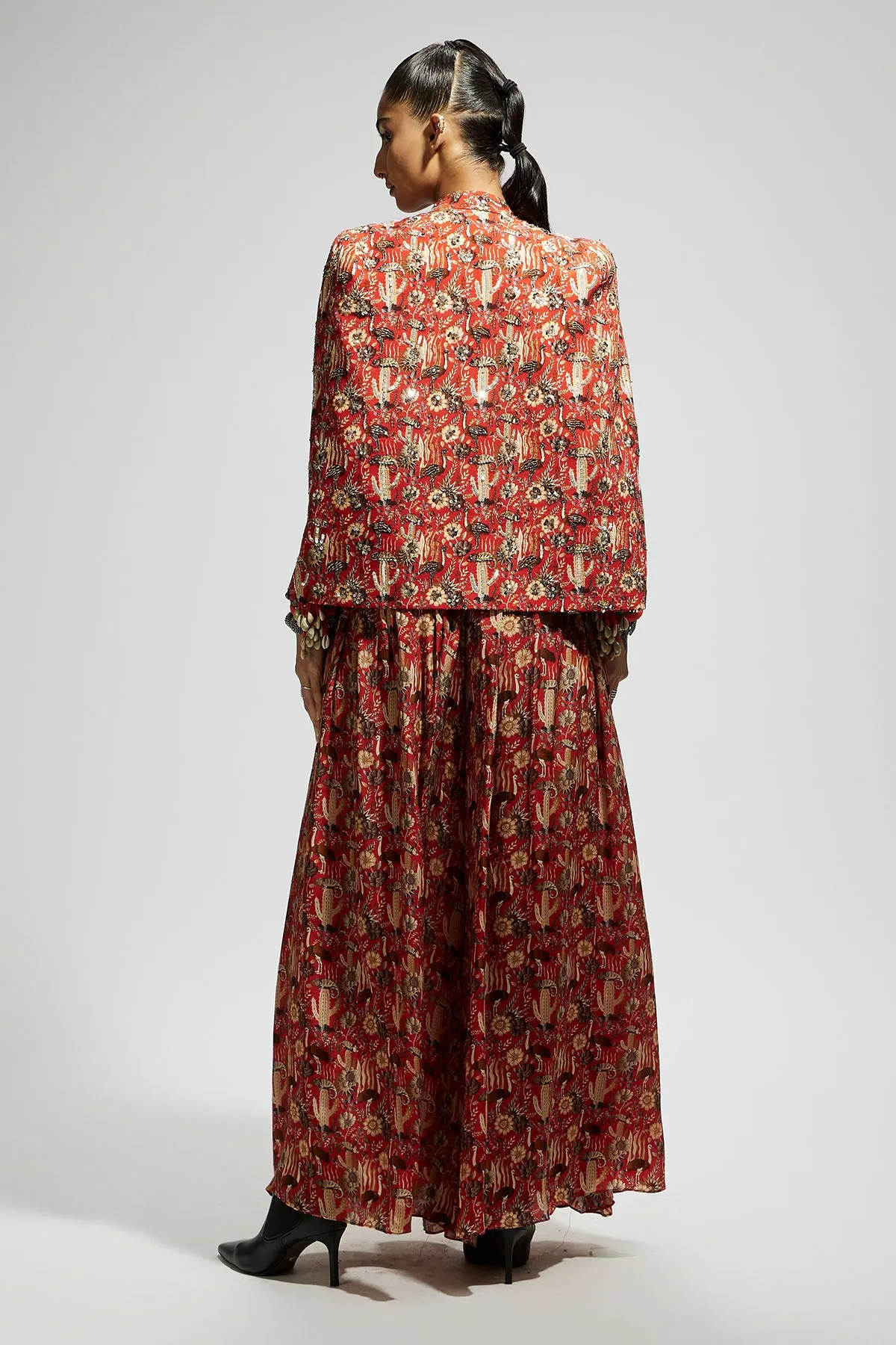 Orange Jaal Heavily Embellished Cape Jacket Set