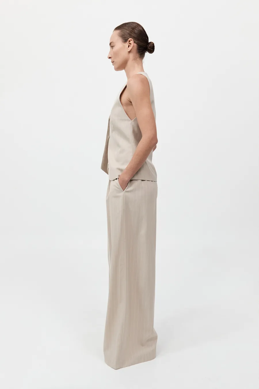 Pinstripe Wool Drawstring Pants Latte