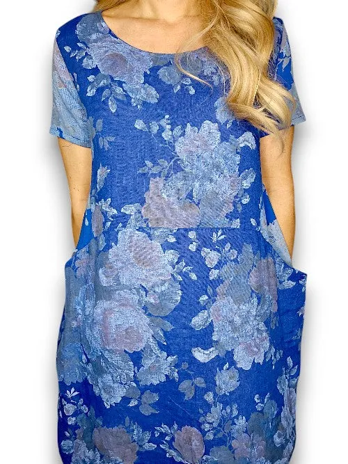 Sized Helga May Jungle Dress: Scarlett Rose - Cobalt