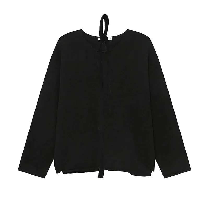 Trend Men's Sweater Casual Knitting Round Collar Lace-up Solid Color Pullover Clothing Korean Style Menwear  9C6935