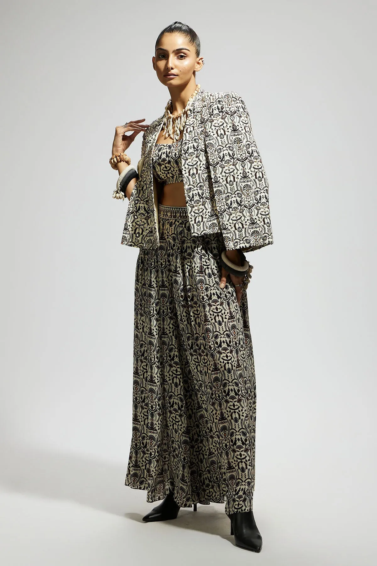 White Embellished Jaal Cape Jacket Set