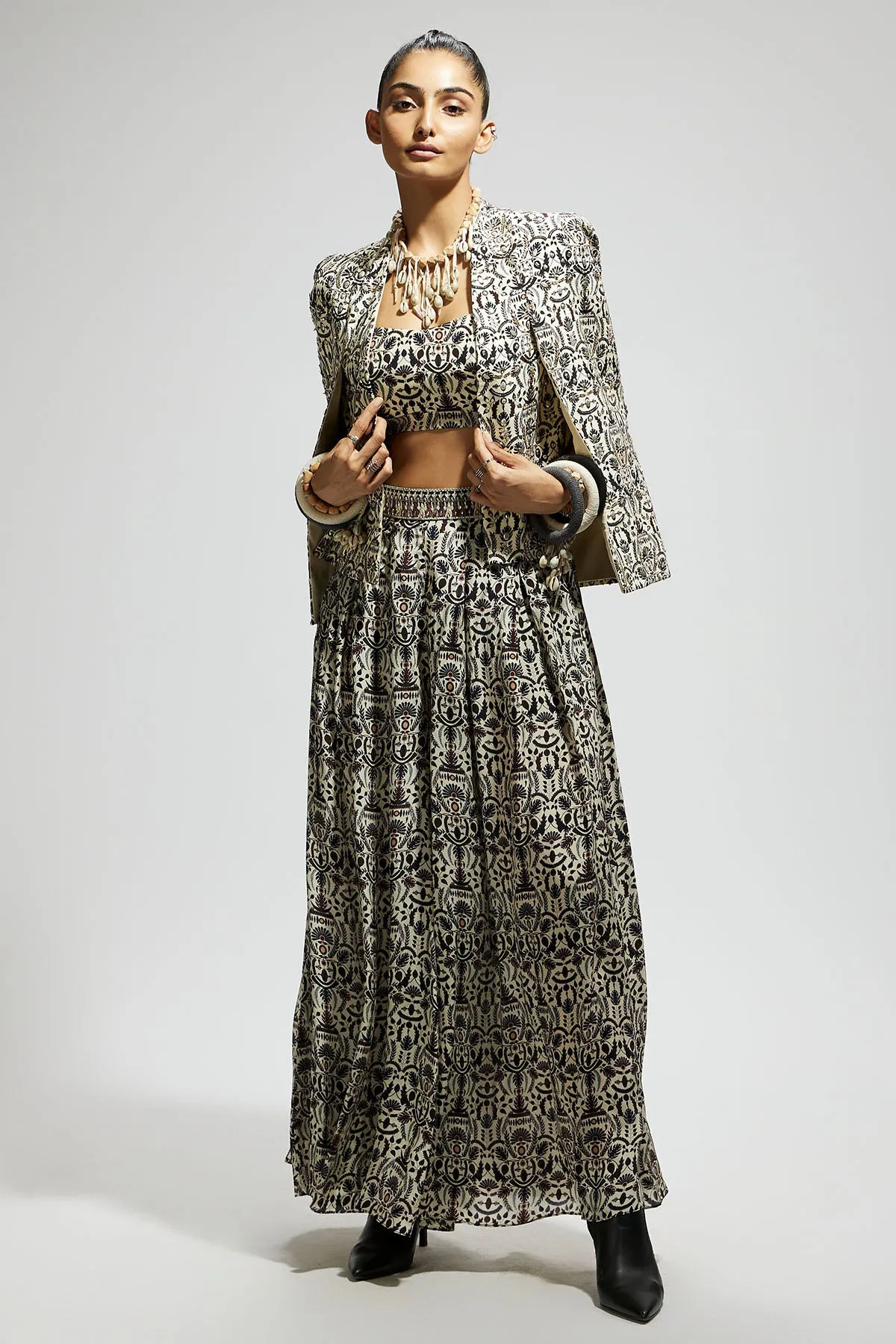White Embellished Jaal Cape Jacket Set