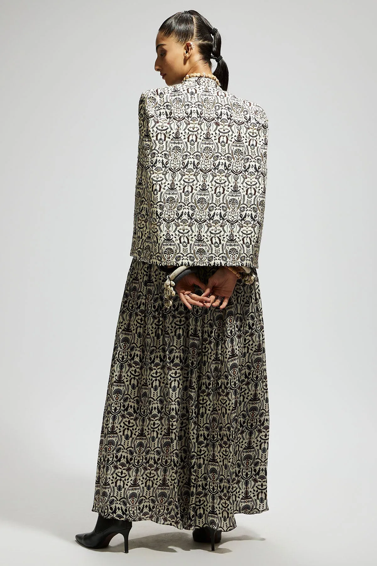 White Embellished Jaal Cape Jacket Set