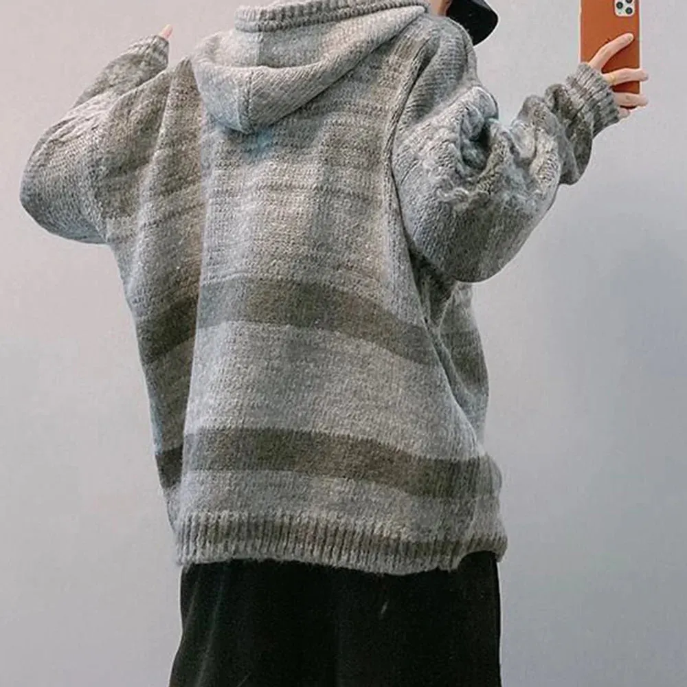 xiangtuibao Y2k Clothes Men's Japanese Retro Color Matching Striped Hoodie Man Sweater Jacket Trendy Streetwear Hooded Sweater Loose Tops