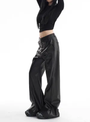 Y2K High Waist Faux Leather Wide Leg Pants