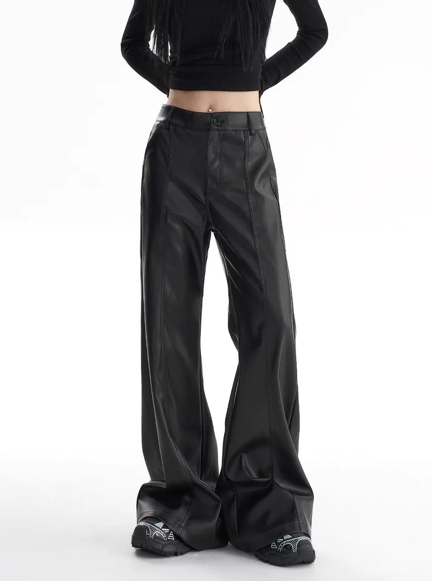 Y2K High Waist Faux Leather Wide Leg Pants