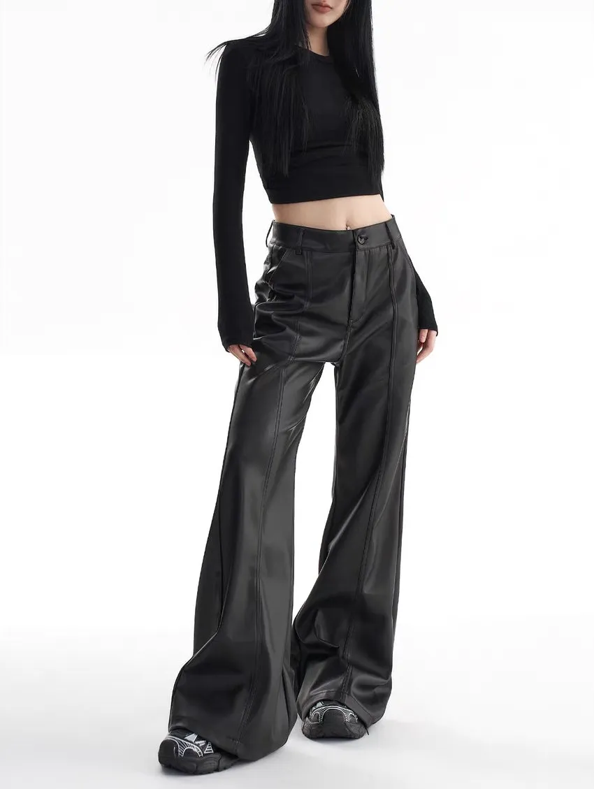 Y2K High Waist Faux Leather Wide Leg Pants