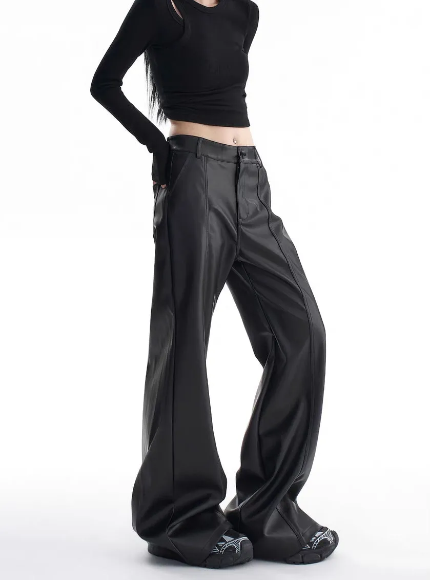 Y2K High Waist Faux Leather Wide Leg Pants