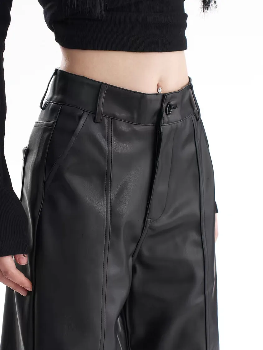 Y2K High Waist Faux Leather Wide Leg Pants