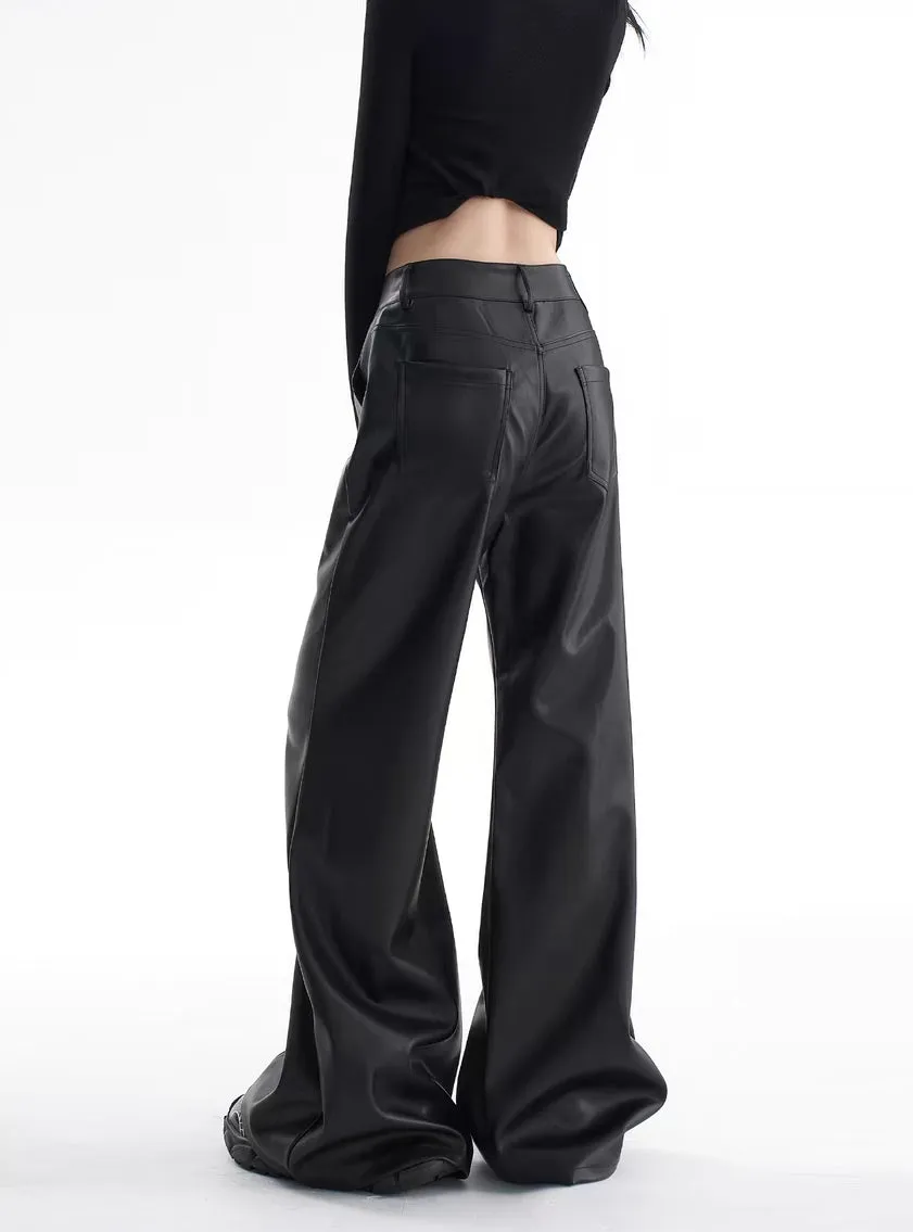Y2K High Waist Faux Leather Wide Leg Pants