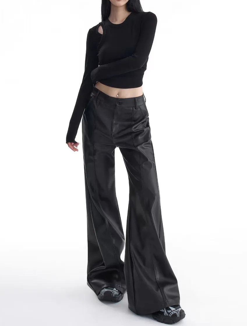 Y2K High Waist Faux Leather Wide Leg Pants
