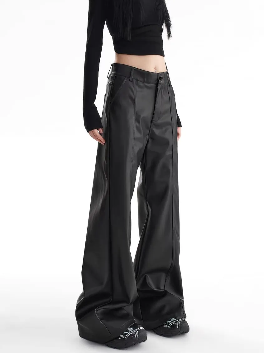 Y2K High Waist Faux Leather Wide Leg Pants